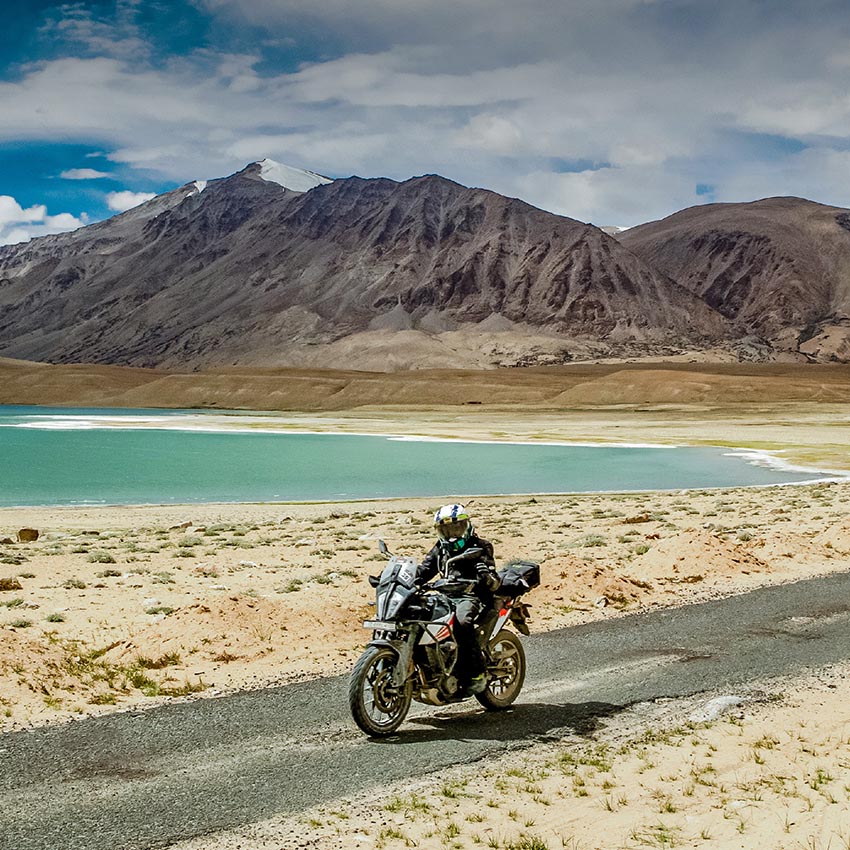 KTM Adventure 390 riding at ladakh lake