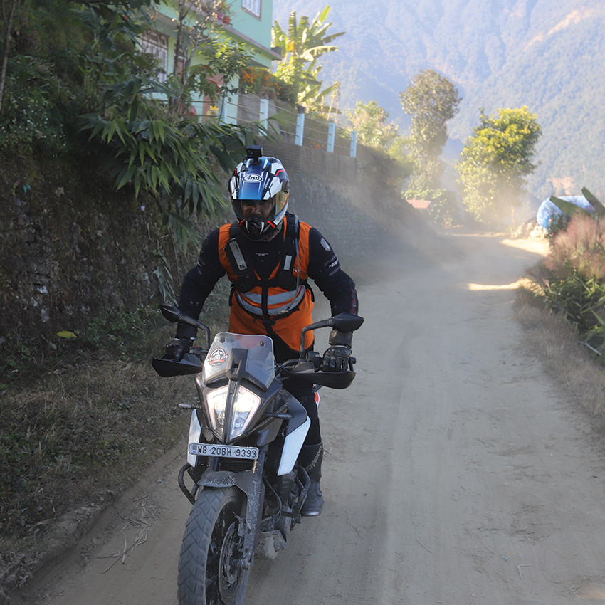 Sikkim KTM Adventure 390 rider stunt
