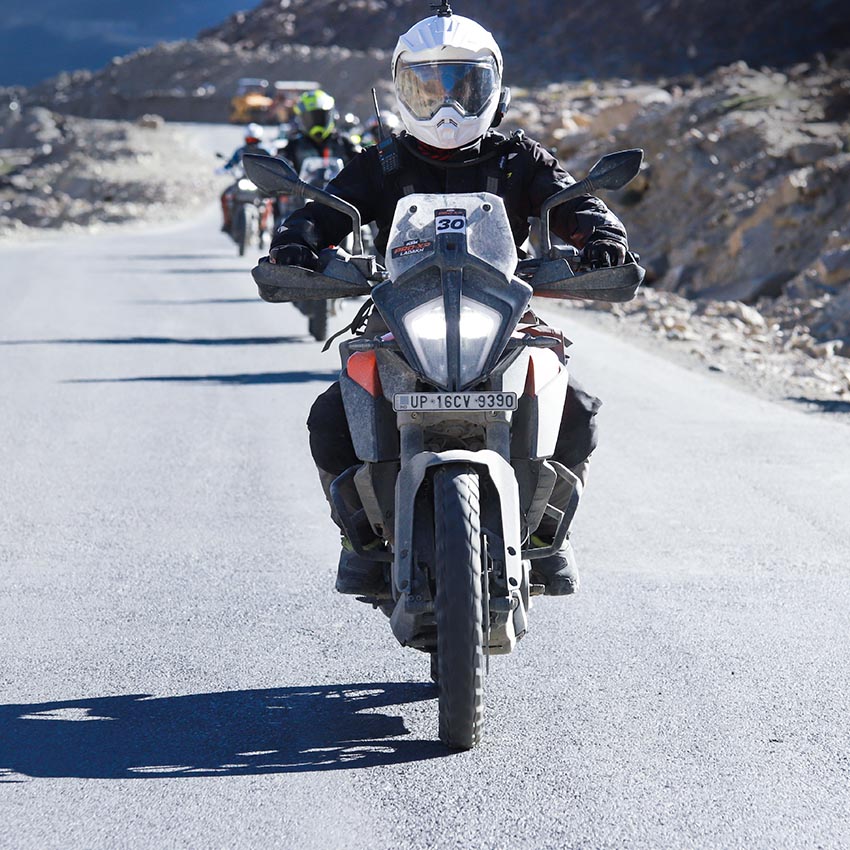 KTM Adventure 390 rider at Ladakh on road
